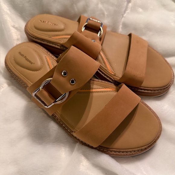 Hushpuppies Tan Slide Sandals with Buckle - Picture 2 of 8